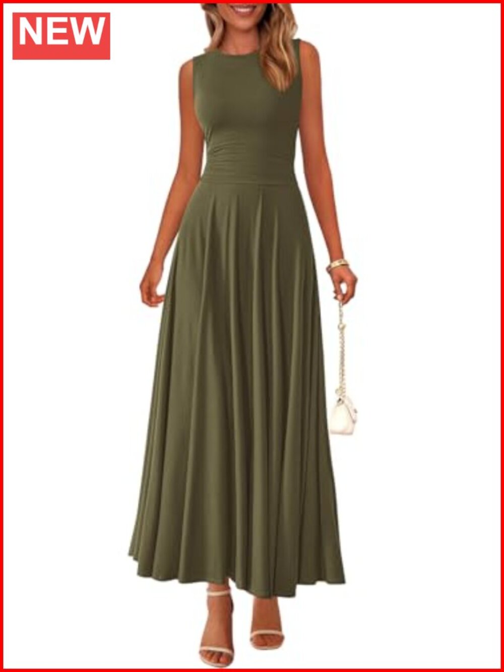 Sleeveless Flowy A-Line Maxi Dress Summer Casual Pleated High Waist